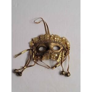 Vintage Golden Masquerade Mask with Bells and Sequins.